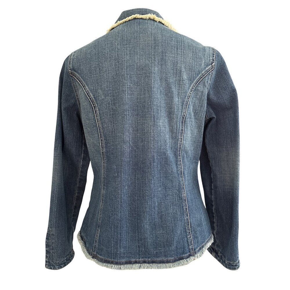 Soft Surroundings Medium Denim Jacket With Fringe Trim & Button Front - Picture 4 of 7